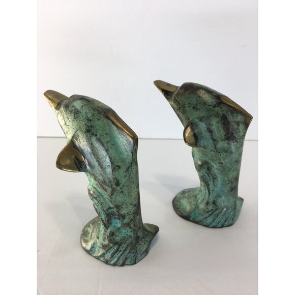 Vintage Solid Bronze Dolphins Figurines Sculptures Statue Home Decor - Set of 2 - Picture 4 of 16
